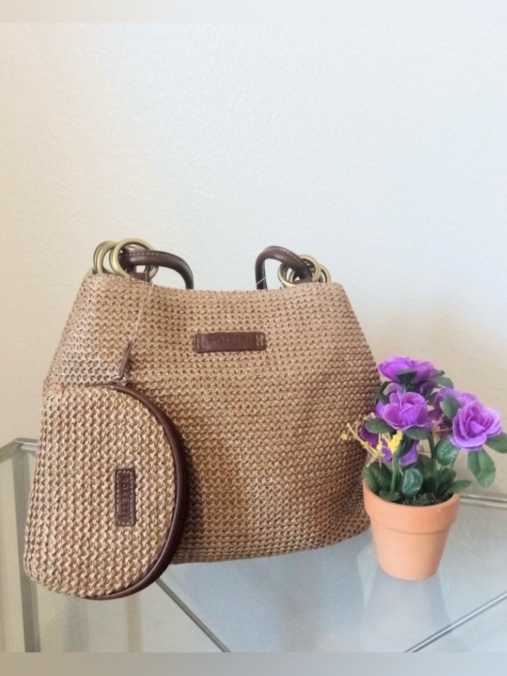 Rosetti Woven Brown Handbag & Matching Coin Pouch NWT